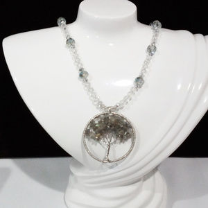 Labradorite Tree of Life Silvertone Necklace